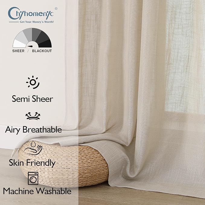 Chyhomenyc Semi Sheer Curtains 54 Inch Length - Image 2