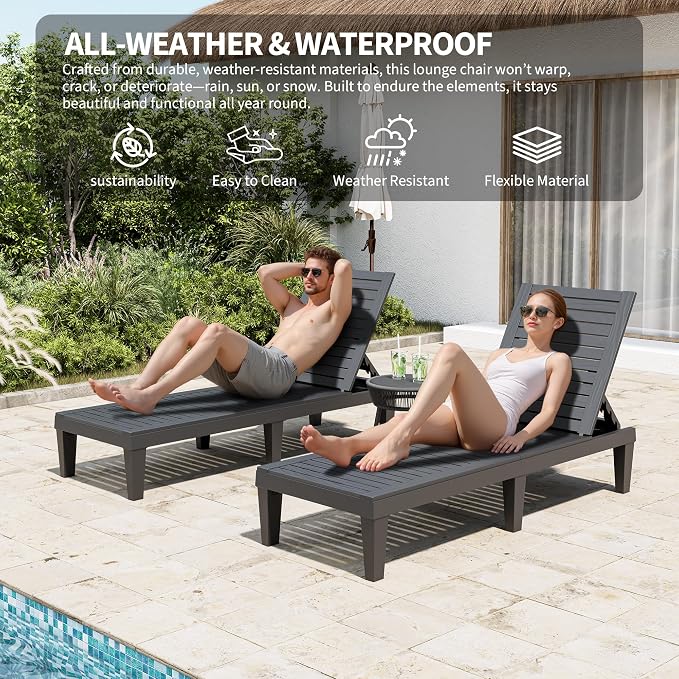 Outdoor Chaise Lounge Chairs Set of 4, 5-Position Adjustable Tanning Lounge - Image 9