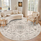 Round Area Rug for Living Room: 4ft Boho Washable Rug Brown Beige | Vintage by EXPEDIX