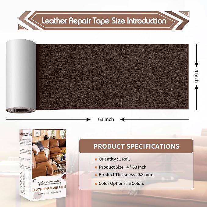KING MOUNTAIN Leather Repair Patch, 4 x 63 Inches self Adhesive Leather Repair - Image 4