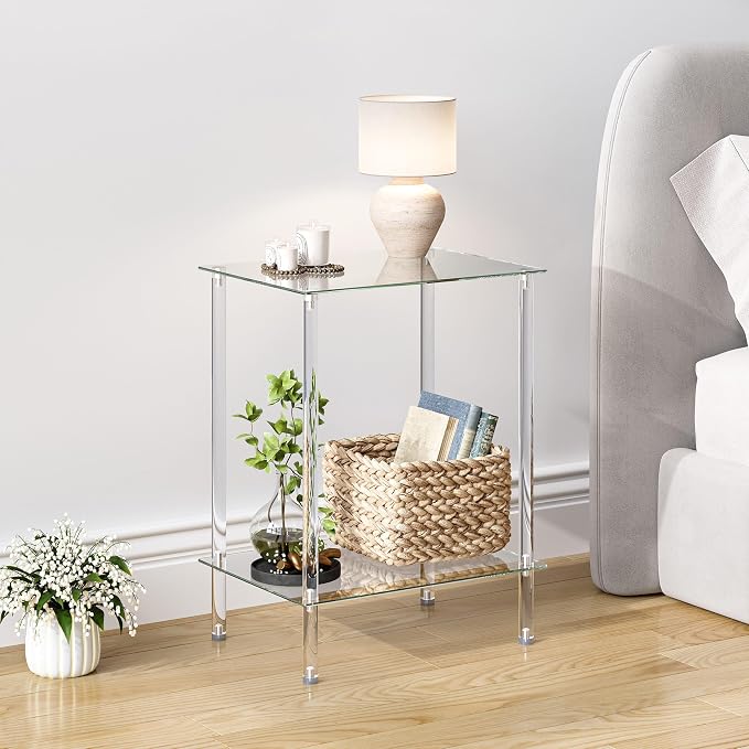 Tempered Glass Side Tables Set of 2 Acrylic End Table - Image 2