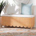 Bali & pari Teresa Bohemian Light Honey Scalloped Rattan Ottoman Bench - Image 2