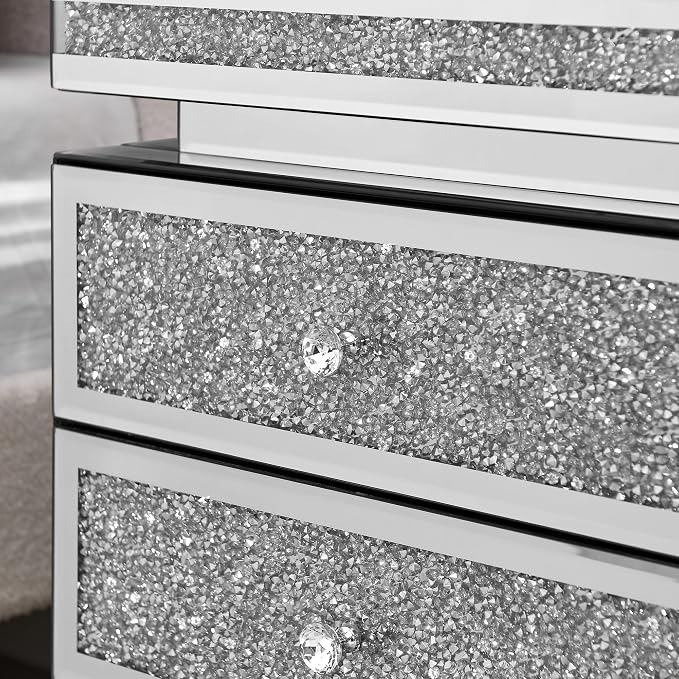 Mirrored Nightstand with 3 Drawers, Mirror End Table, Modern Bedside Table - Image 7
