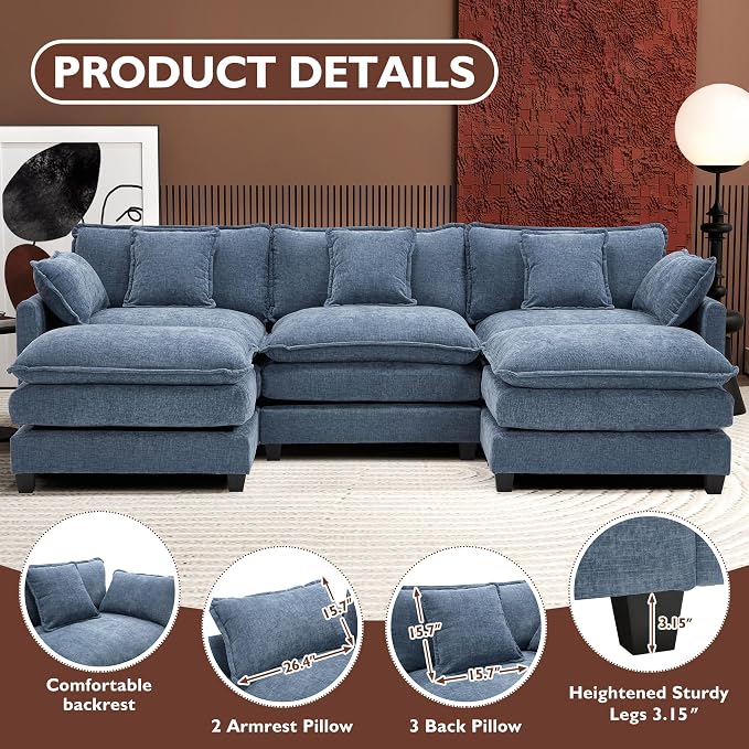 Ihanherry 111.4" U Shaped Modern Sofa Modular Sectional Cloud Couch - Image 4