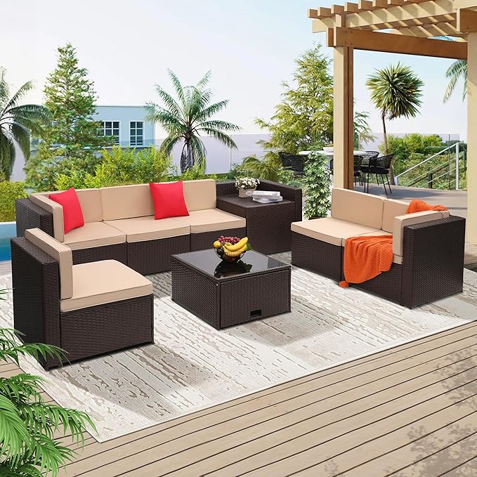 KROFEM 8-Piece Patio Furniture Set, Outdoor Wicker Rattan Sectional by KROFEM