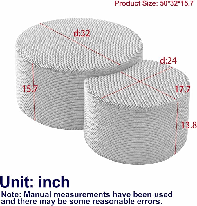 49.7'' Foam Round Nesting Coffee Table Set of 2, Modern Upholstered Side End - Image 2