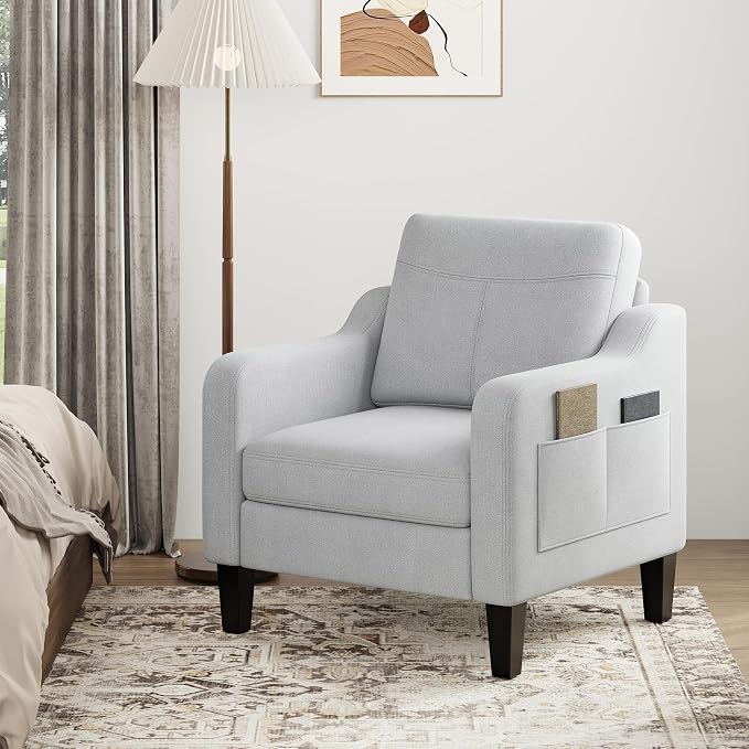 Accent Chair for Living Room Modern Linen Upholstered Armchair Side Wooden - Image 7