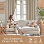 Natural 100% Blackout Linen Bedroom Curtains 54 Inches 2 Panels | Linen Textured - Image 2