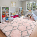 Area Rugs for Girl Bedroom Living Room, 4x6 Fluffy Pink and Grey Modern Rug | - Image 9