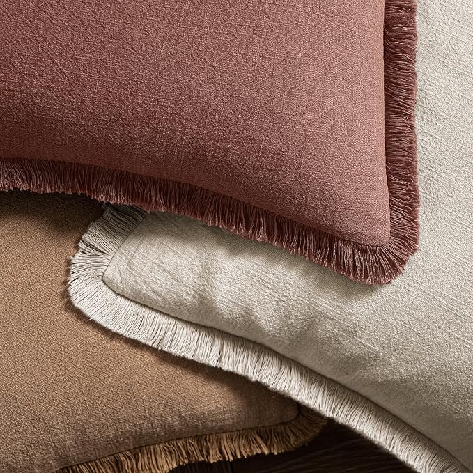 MIULEE Linen Fringe Decorative Fall Throw Pillow Covers Autumn Glaze 20x20 | - Image 5