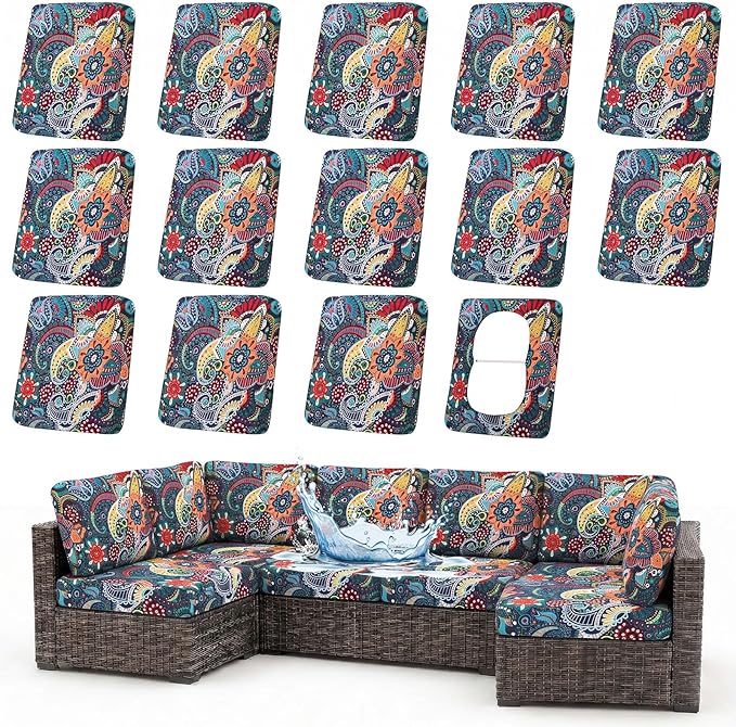 Waterproof Outdoor Cushion Covers, Stretch Patio Slipcovers | UV Resistant by hyha