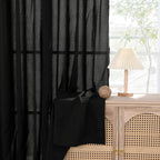 YoungsTex Short Black Linen Semi Sheer Curtains 45 Inch Length 2 Panels | Light - Image 6