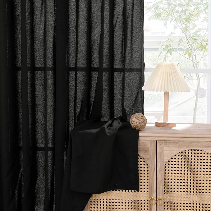 YoungsTex Black Linen Semi Sheer Curtains 54 Inch Length - Image 8