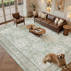 Soalmost 9x12 Area Rugs for Living Room Washable Rug Non-Slip Green/Brown | - Image 2