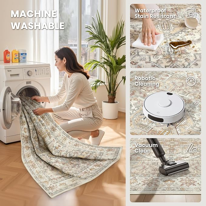 5x7 Area Rugs for Living Room, Large Washable Rug, Dining Room, Low Pile - Image 5