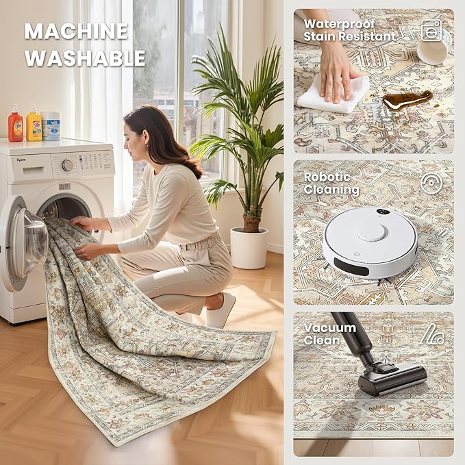 8x10 Area Rugs for Living Room, Large Washable Rug, Dining Room, Low Pile - Image 5