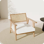 BELLEZE Mid Century Modern Rattan Chair Accent Natural Wood Armchair - Image 8