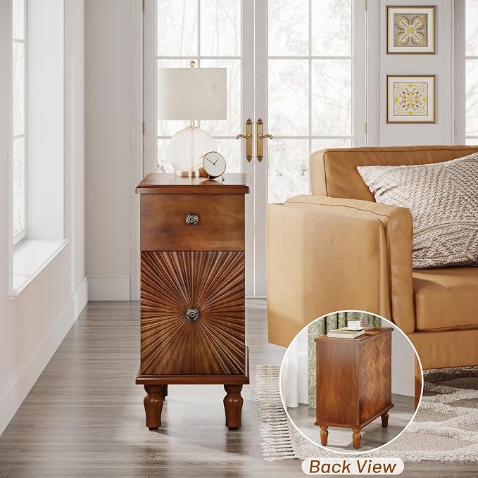 Solid Wood Sunburst End Table Set of 2, No Assembly Required 2 Drawers Sofa - Image 9
