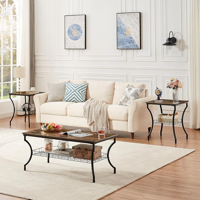 VECELO 3 Pieces Living Room Table Sets, Coffee and End Tables - Image 7