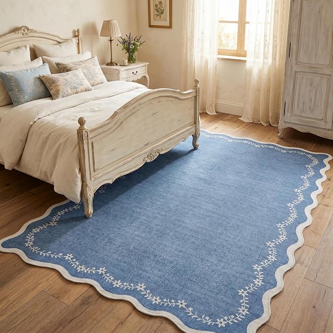 GarveeHome 5x7 Scalloped Area Rug Blue Washable Bedroom Living Room Rug | Soft - Image 5