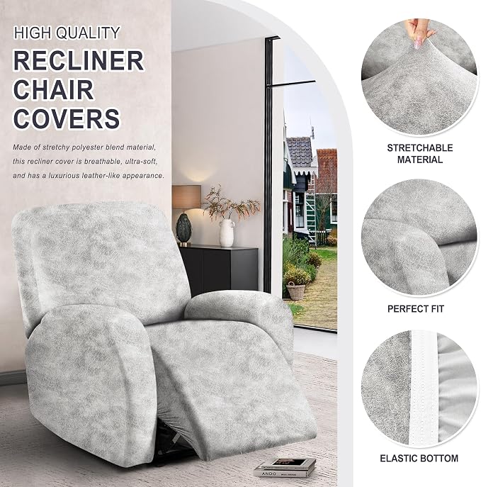 ANARACHON Leather Look Recliner Chair Covers, 4-Pieces Stretch Recliner Cover - Image 3