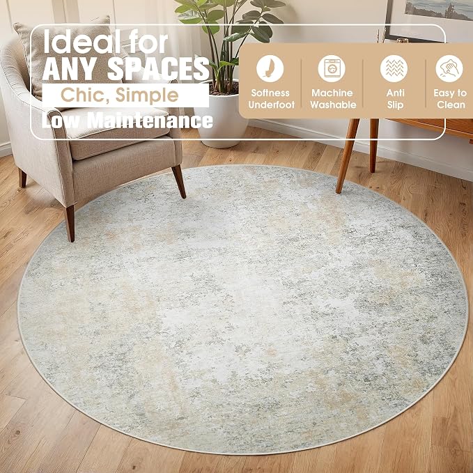 Aelenmu Round Rug 5ft Washable Rug - Image 3
