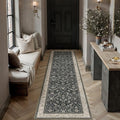 2x6 Black Beige Vintage Floral Washable Runner Rug by HUGEAR