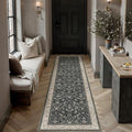 2x8 Black Beige Vintage Floral Washable Runner Rug by HUGEAR
