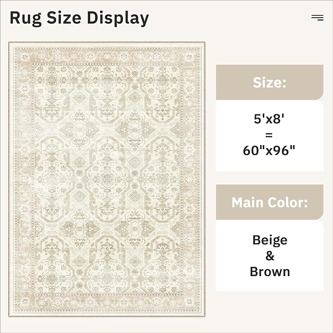 Soalmost 5x8 Area Rug Low Pile Washable Trendy Faded Style Rug, Foldable Stain - Image 5