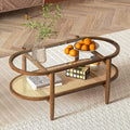 Giantex Rattan Coffee Table, 2-Tier Oval Acacia Wood Tea Table w/Tempered Glass by Giantex