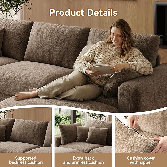 WorthFurni 140” Oversized Cloud Sectional Couches - Image 4