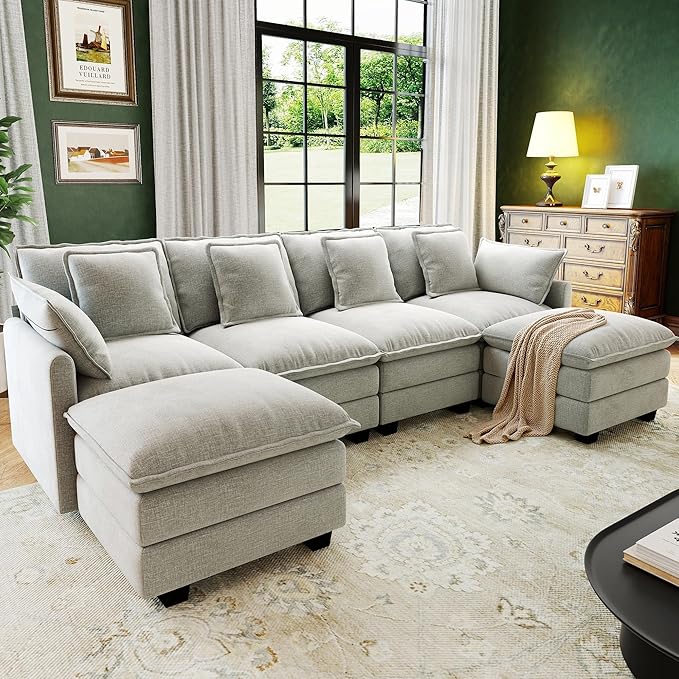 107" Cloud Couch Sectional, U Shaped Modular Sectional Sofa, 4-Seat Deep Seat by Hanherry