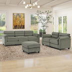 HAOMARKETS Corduroy Sofa Set, Upholstered Ottoman, and 3-Seater Couch by HAOMARKETS