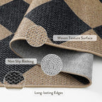 Lahome Checkered Easy Jute 6ft Round Outdoor Patio Area Rug, Washable Black | - Image 5
