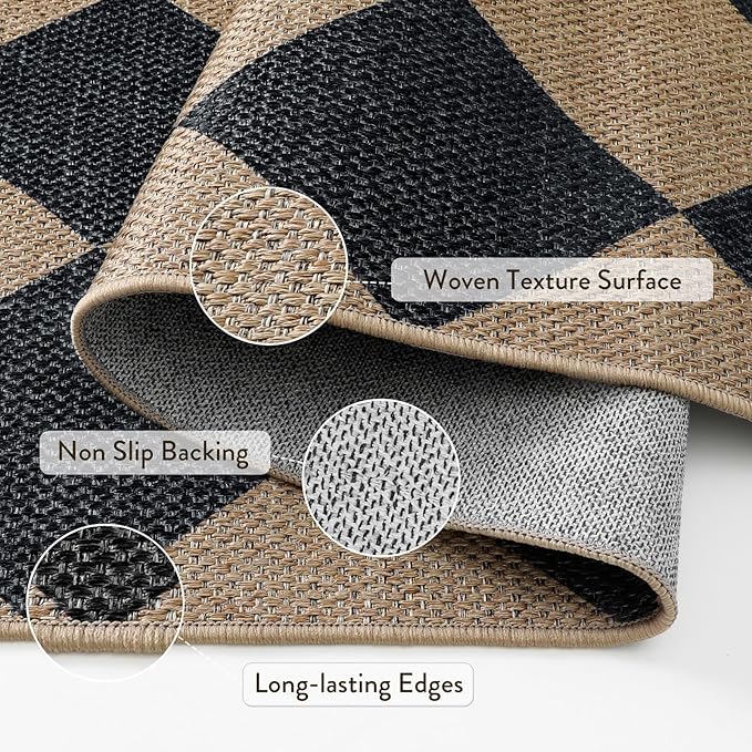Lahome Checkered Easy Jute Outdoor Patio Rug, 8x10 Living Room Rug Washable | - Image 6