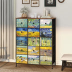 EXOTICA Large Chest of Drawers 15 Drawer Dresser Van Gogh Tall Fabric Dresser - Image 4
