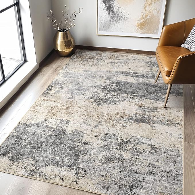 LOONGRUG 4x6 Area Rug Machine Washable Neutral Modern Rugs Grey Brown | by LOONGRUG
