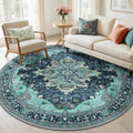 RELEANY Washable Area Rug, Round 6ft, Teal | Non-Slip, Water Repellent by RELEANY