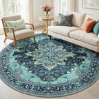 RELEANY Washable Area Rug, Round 6ft, Teal | Non-Slip, Water Repellent by RELEANY