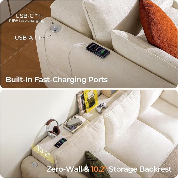 103" Electric Pull Out Sleeper Sofa Bed, 2in1 Convertible Power Extendable - Image 7