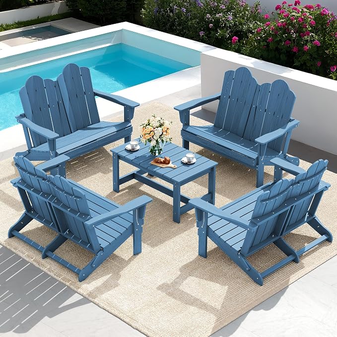SERWALL 3 Pieces Patio Adirondack Bench Set, 2 Folding Adirondack Bench and 1 - Image 10