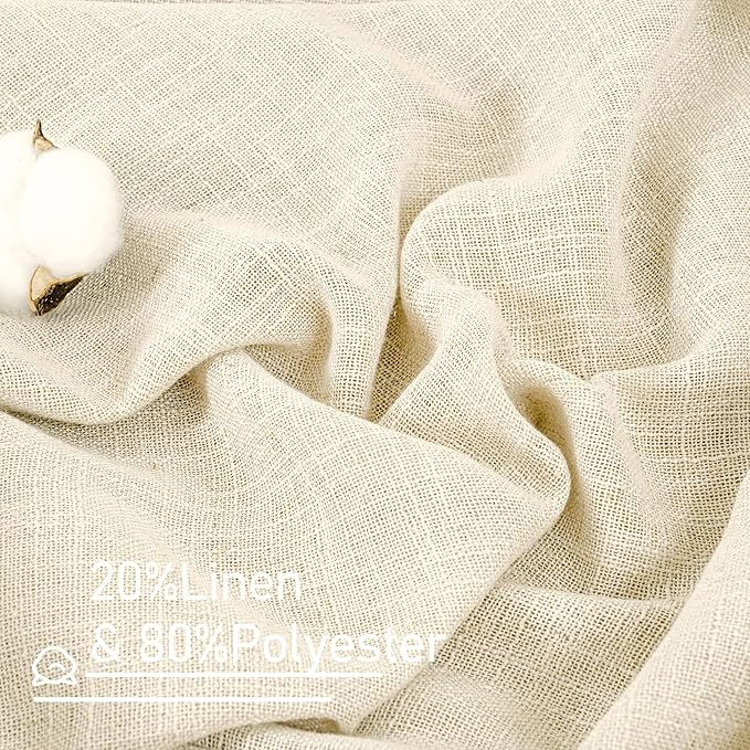 Short Window Linen Curtains 48 Inch Length 2 Panels, 34 x 48 Inch | Beige - Image 2