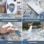 10x14 Area Rugs for Living Room Washable Dining Room Blue Grey White | Modern - Image 4