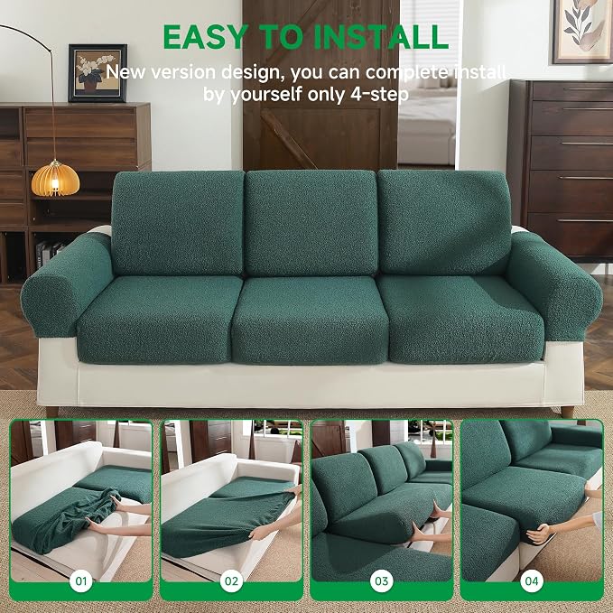 OHSIO Couch Cushion Covers for Sectional Sofa, Stretch Soft Sofa Slipcovers - Image 7