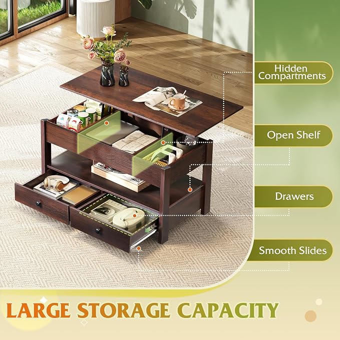 WLIVE Coffee Table, Lift Top Coffee Table - Image 4