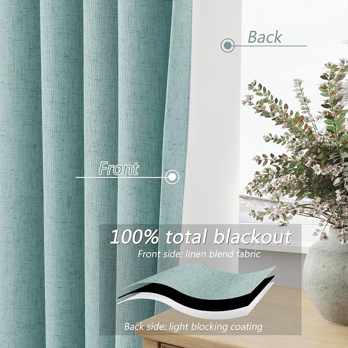 100% Blackout Linen Curtains 120 Inch Length 2 Panels Set - Image 4