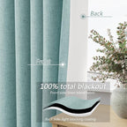 Light Blue 100% Blackout Linen Curtains 100 Inch Length 2 Panels Set - Image 4