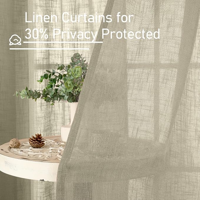 Semi Sheer Window Linen Curtains 54 Inch, 2 Panels, 34 x 54 Inch | Light - Image 5
