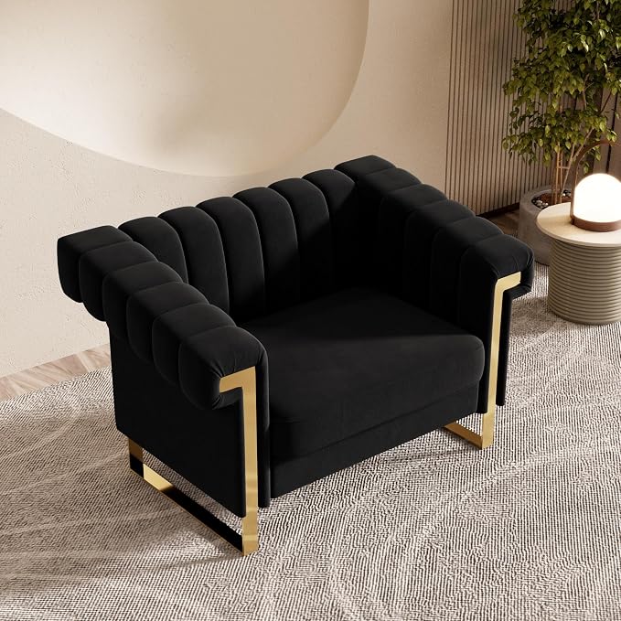 Mid-Century Modern Black Velvet Single Sofa - Image 3