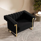 Mid-Century Modern Black Velvet Single Sofa - Image 3